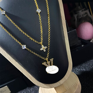 Quamer trendy letter double-layer simple temperament light luxury clavicle chain 18k plated fashion design tassel personality item double-layer necklace (with original packaging)