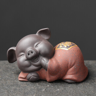 Yuxuan purple sand tea pet creative five blessing pig ornaments handmade tea art mini gold painted tea toy tea set accessories