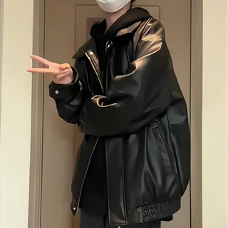 Baiqueting leather jacket men's 2025 autumn new style high-end american motorcycle jacket men's trendy brand handsome baseball uniform black embroidery high quality xl