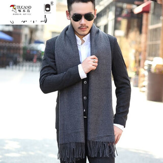 Woodpecker men's wool scarf winter 2024 new business dual-use scarf men's long scarf to prevent cold and keep warm, dark gray
