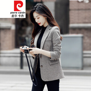 Pierre cardin internet celebrity small suit jacket feminine 2021 spring and autumn korean version loose casual british style suit knitted brown s
