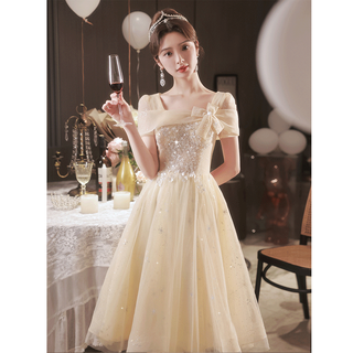 Saidele champagne color evening dress 2025 new adult ceremony little person birthday party light luxury niche high-end art examination dress for women