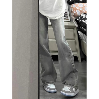 7 high-quality american retro high street bootcut jeans for men and women in autumn and winter plus velvet high waist slimming wide leg straight trousers dffs-742 gray l