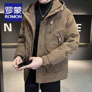 Romon trendy brand hooded work jacket for men, autumn and winter new pocket zipper design, cotton and thickened top, regular style - 2277 brown xl 140-160jin jin is equal to 0.5 kg