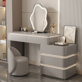 Outstanding italian style dressing table for bedroom, modern and simple drawer cabinet, integrated solid wood dressing table, new high-end light luxury dressing table, 80 dressing table + three drawer cabinet + armchair + cloud mirror