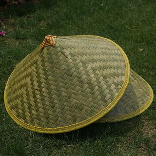 Tudor large-brimmed green leather bamboo hat farmers straw hat women's outdoor travel sun hat men's fishing sun hat green leather bamboo hat diameter 42 cm (adult style)