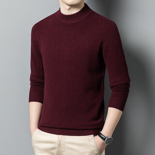 Montagut men's high-end half turtleneck cashmere sweater middle-aged dad autumn and winter thickened bottoming sweater solid color wool sweater half turtleneck - wine red 170/l recommended 120 to 140jin jin equals 0.5 kg