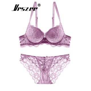 Vrszee high-end brand underwear women's lace push-up bra set sexy temptation top push-up bikini bra purple 75b