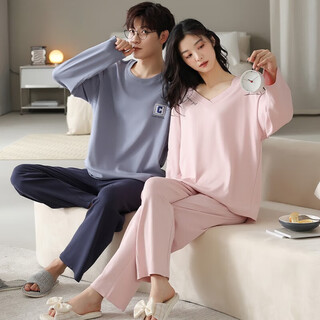 Victoria's style couple's pajamas spring and autumn new pure cotton long-sleeved trousers suit for one man and one woman can be worn outside thin home clothes in autumn 605 2xl male