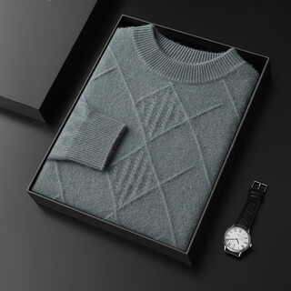 Ordos city-produced autumn and winter double-stranded thickened warm pure cashmere sweater for men, fashionable light luxury versatile pullover sweater, gray green xl