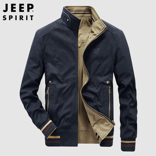Jeep spirit jeep jacket men's jacket men's autumn and winter stand collar washed reversible casual men's top dark blue 2xl