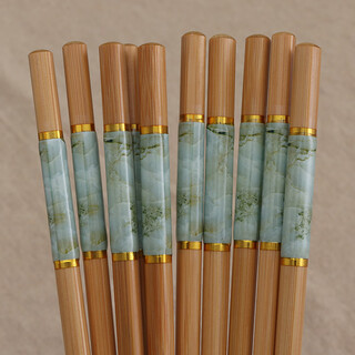 天然楠竹筷子家用高档彩色5-10双成人竹木公筷防霉防滑家庭分筷子 仿青花瓷楠竹绿色 10双