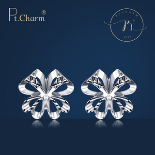 Pt.charm platinum earrings for women pt950 platinum earrings 3d shape cute simple four-leaf clover earrings in stock 1.9-2.0g pair