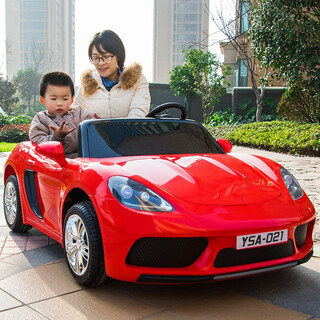 Hand in hand with the extra large children's electric car four-wheeled double car remote control can sit adults and children baby toy car children's car standard red double leather seat + 14a battery + soft wheels