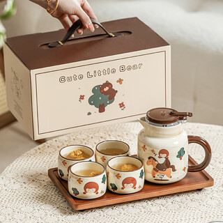 Manguangguang tea set complete set of high-end gift home teapot and cup set high-value tea set gift box housewarming birthday gift fairy tale girl-1 pot 4 cups + tray gift box