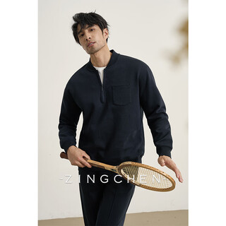 Zingchen elegant style zingchen men's henry collar zipper pocket silhouette sweatshirt baseball collar pullover navy blue (single sweatshirt) m
