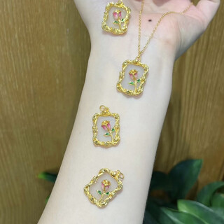 18k hotan jade inlaid with tulips, gift for girlfriend/family/best friend on valentine’s day, tulip pendant