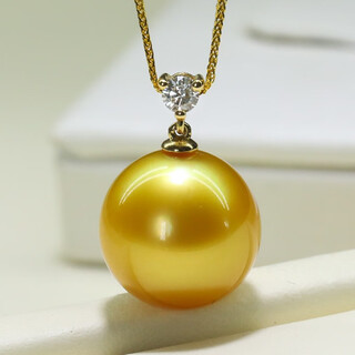 Mohs australian south sea gold bead pendant dark gold perfect round seawater pearl necklace 18k gold inlaid with diamonds extremely bright customized model 14-15mm