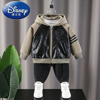 Disney (disney) new style boys' leather jackets, stylish boy baby spring and autumn tops, children's fashionable and handsome leather jackets, matcha color, size 120, recommended height 115 cm