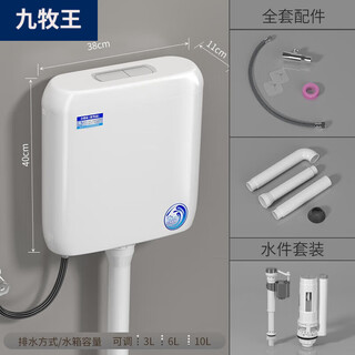 Jiumuwang toilet flush tank household bathroom squat toilet squat pit thickened toilet wall-mounted energy-saving high-impact pumping tank simple thickened version + installation package no need to punch holes