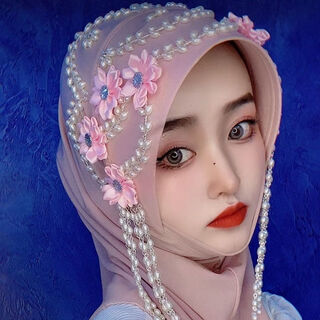 Teqima hui women's pullover gauze hui hijab hard hat brim gauze handmade pullover star tao yarn flower hairpin headscarf pink