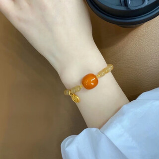 Shixi beeswax beaded bracelet women's light luxury niche exquisite 2024 new new chinese style summer retro best friend amber pine forest beeswax women's model (suitable for 16-17cm hands