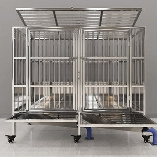 Hkml stainless steel dog cage, large dog cage, medium-sized dog cage with separate toilet flushing funnel tray, small dog kennel, mother-in-law cage-double funnel-length 200*width 105*height 135 stainless steel 202 hollow round tube cage+skylight+funnel tray-send dog bowl