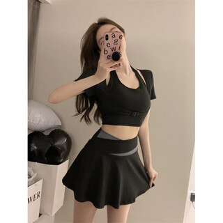 Chuangjingyi chooses swimsuit women's split three-piece skirt style 2024 new swimsuit women's 2024 summer split skirt style halterneck micro black 824 xl recommended 110-120jin jin equals 0.5 kg