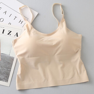 Dirunshi summer solid color blended seamless beauty back wrap adjustable shoulder straps tube top with breast pads bottoming camisole for women skin color one size