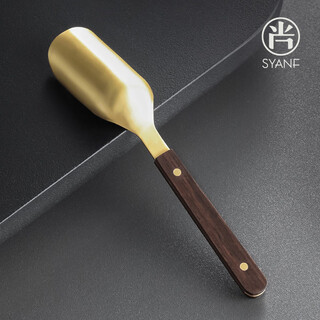 Shangyanfang copper wood tea spoon high-end thickened solid wood household tea spoon tea spoon kung fu tea set tea making tools accessories houze copper tea spoon (ebony style)