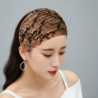 Fat donglai's same style hair band to cover white hair, thin summer headband to cover gray hair and broken hair, women's lace wide-brimmed headband for going out, coffee