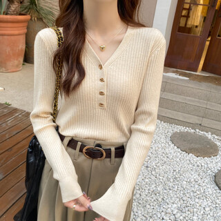 Yu zhaolin (yuzhaolin) women's bottoming shirt with small fragrance style spring and autumn 2025 new v-neck sweater soft waxy sweater long-sleeved early spring top