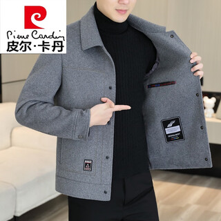 Pierre cardin woolen jacket men's autumn and winter double-sided woolen jacket men's casual lapel thick woolen top short wool knitted double-sided woolen b2308 gray 2xl (135-150jin jin equals 0.5 kg)