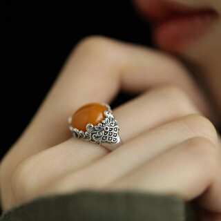 Twilight beeswax auspicious cloud silver ring for women, light luxury, retro, non-fading opening, adjustable index finger ring opening, adjustable beeswax ring