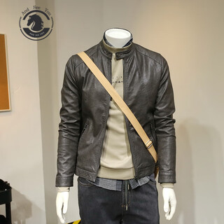 Andseeyou men's spring and autumn retro soft leather clothes motorcycle leather jackets leather clothes men's casual handsome jackets fashionable men's clothes brown spring and autumn style l 110-120jin jin is equal to 0.5 kg