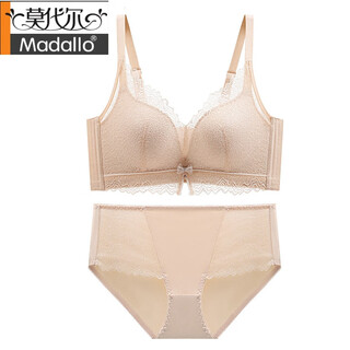 Modal wireless new small breast push up french lace underwear women's secondary breast adjustment bra set skin color 80a (170) full cup medium thick