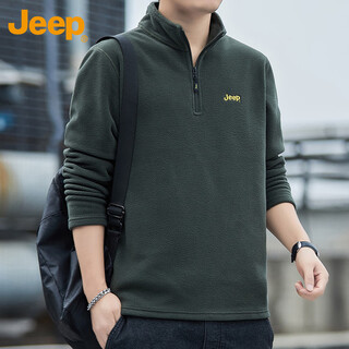 Jeep (jeep) sweatshirt men's autumn and winter loose long-sleeved t-shirt polar fleece thickened warm casual clothes men's military green xl