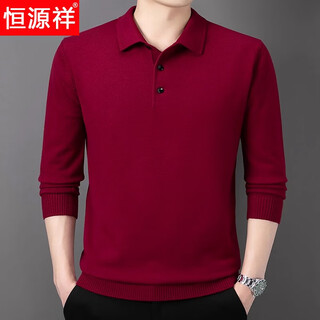 Hengyuanxiang goat cashmere long-sleeved t-shirt men's middle-aged solid color lapel top autumn daddy sheep sweater red 170/l (suitable for 120-140 jin jin equals 0.5 kg)