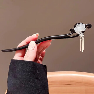Ancient style lotus imitation sandalwood hairpin chinese style walking tassel hairpin daily simple high-end hairpin accessories lotus wooden hairpin