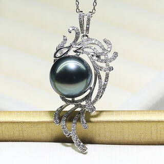 Moh's tahitian seawater black pearl 18k gold set with diamonds, perfect round, flawless quality, customized model, shipped in 10-15 days tahitian black pearl pendant 13-14mm
