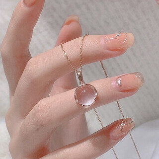 Yinyu pink crystal necklace women's pendant high-end necklace women's collarbone chain versatile necklace girl birthday gift for girlfriend rose gold pink crystal necklace