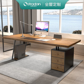 Ostradan solid wood boss desk manager desk modern log light luxury class desk with cabinet desk desktop computer table 160*80*75*4.5cm (package included)