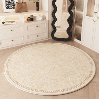 Shangce wabi-sabi style round carpet, cloakroom, cream style floor mat, bedroom dressing table, stool foot pad, light luxury retro mat, flowery belgian velvet floor mat - round, diameter 60cm
