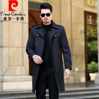 Pierre cardin autumn and winter new style young and middle-aged long over-the-knee removable liner windbreaker men's suit collar business casual high-end jacket black 3xl