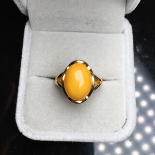 925 silver plated inlaid with natural amber chicken fat yellow beeswax women's ring, live new style, simple and fashionable, picture color