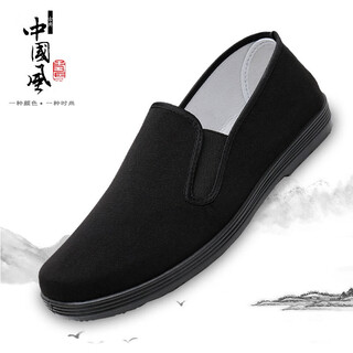 Old beijing cloth shoes for men, breathable, non-slip, wear-resistant, thick-soled dad's casual cloth shoes for middle-aged and elderly people, one-legged work shoes, all-black-soled cloth shoes 42