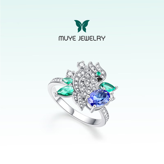 Muye natural colored gemstone 925 silver tanzanite ring parrot ring original design jewelry ring 11-12# 0.73 carat