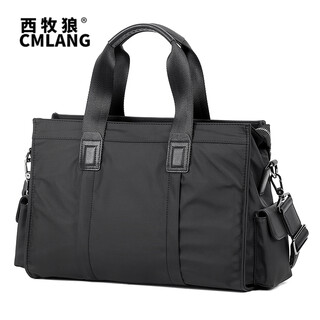 West shepherd handbag men's briefcase business canvas computer bag trendy shoulder crossbody men's bag nylon oxford cloth horizontal black