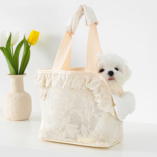 夏季宠物外出便携透气单肩包泰迪小型犬狗狗背包蕾丝手提猫包 白色蕾丝 M_33*17*27_10斤内