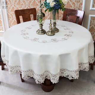 Jingdu new chinese style tablecloth fabric light luxury embroidered tablecloth high-end tablecloth round waterproof and oil-proof large round table tablecloth 1801 natural color round tablecloth diameter 220cm (150-180 round table
